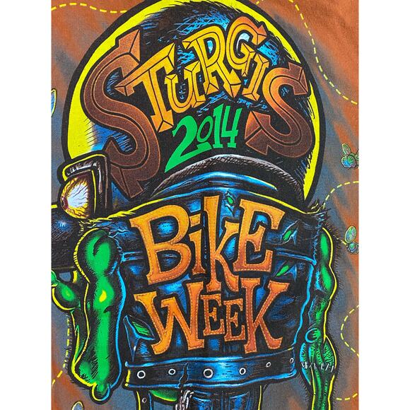 Sturgis 2014 Bike Week T-Shirt Size Medium, Orange Gildan Double Sided - Picture 9 of 10